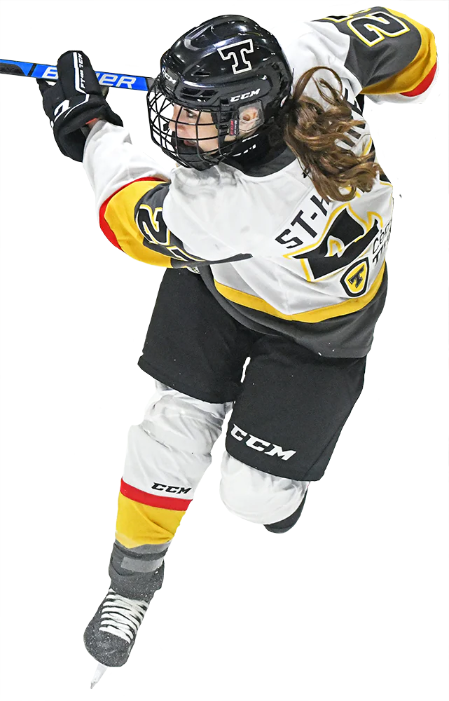 Photomontage d'une joueuse de hockey en action.